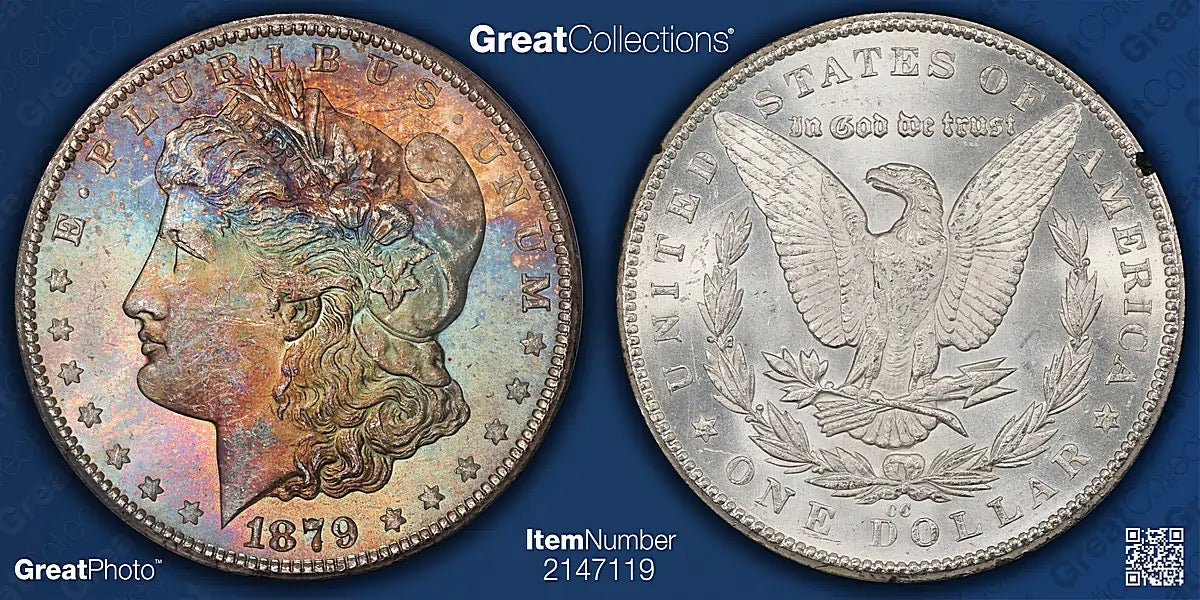 1879-CC Morgan Silver Dollar GSA Hoard NGC MS-62 (CAC Green) (Toned) (GSA Holder) courtesy of Great Collections