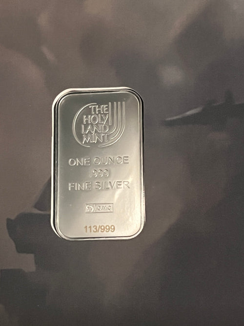 1-ounce .999 fine silver art bar produced by The Holy Land Mint. 111/999